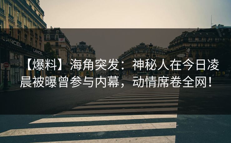 【爆料】海角突发：神秘人在今日凌晨被曝曾参与内幕，动情席卷全网！